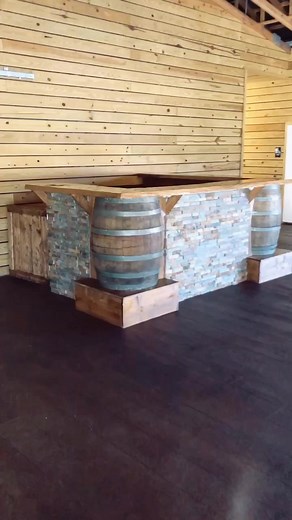 Custom Wine Barrel Bar with Hickory Top Design