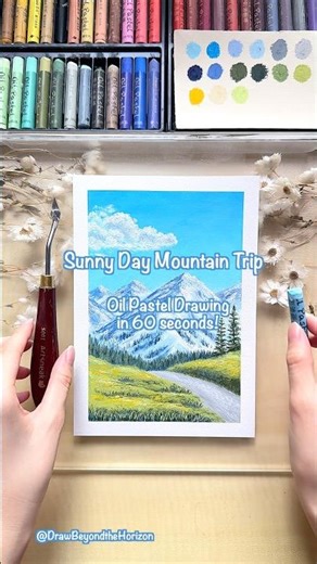 Sunny Day Mountain Trip ☀️ | Oil Pastel Drawing in 60 Seconds #oilpastel #art #creative#easydrawing