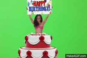 Happy birthday, girl jumps out of cake on Make a GIF