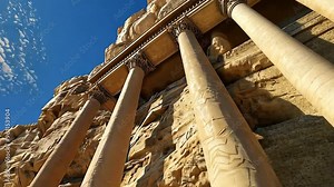 Neoclassical black house, grand columns, ornate balconies, dramatic rocky setting