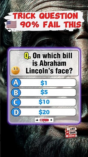 Trick Question! Who’s On The $5 Bill? 💵 90% FAIl || #USATrivia #MoneyQuiz #QuizShorts