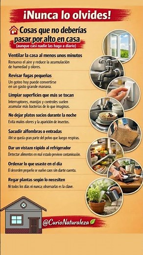 Consejos Diarios para el Hogar #casa #hábitos #higiene #bienestar #curionaturaleza