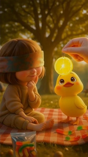 Duckling vs. Girl Blindfold Challenge: Gummy Worms vs. Sour Lemon! Unexpected Ending! 🤣🍋