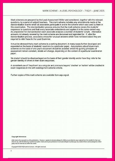 a level aqa 2025 psychology paper 1 mark scheme video