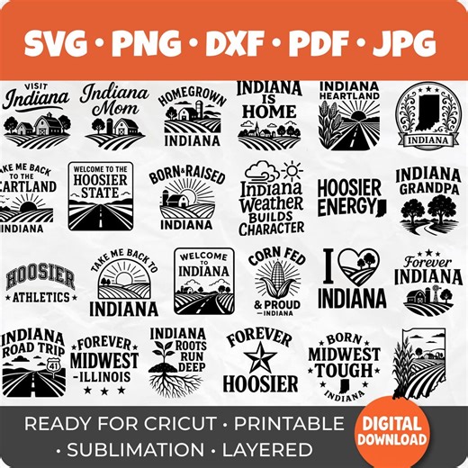 50 Indiana SVG Bundle | the Hoosier State Designs | Midwest Pride, Farm Life, Racing Culture & Simple Living | Indiana Quotes | Indiana Map - Etsy