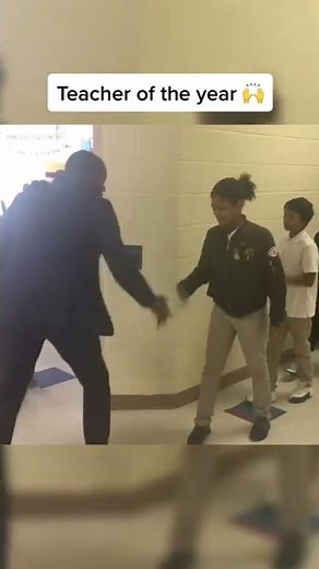 Special handshakes with his 5th grade students 🙌