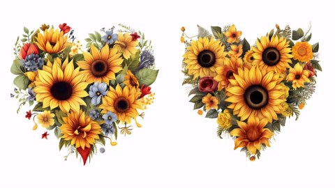Sunflower Heart Clipart: Valentine's Day Watercolor Floral Art (12 JPG Digital Download) - Etsy