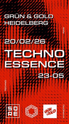 SQUARE on Instagram: "TECHNO ESSENCE 20.02.26 Grün & Gold Heidelberg Square trifft auf Fractal Friction. Zwei Kollektive mit eigenem Charakter kommen zusammen und erschaffen eine gemeinsame technoide Essenz. Unterschiedliche Handschriften, gleicher Anspruch. Tiefe, Groove und Haltung verschmelzen zu einem kollektiven Ausdruck, der den Kern von Techno spürbar macht. Kollektiv übergreifende back to backs verbinden Artists über Crew Grenzen hinweg und schaffen besondere Momente, die so nur in diese