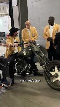 Jared Allen arriving on motorcycle for Hall of Fame Ring Ceremony 🏍️