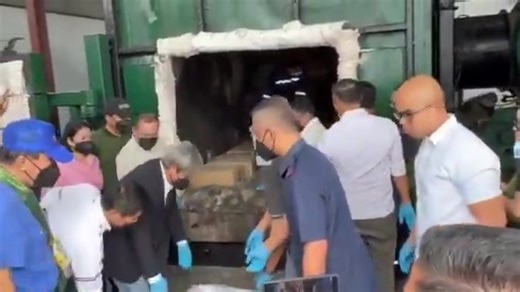 Officials load illegal drugs into the incinerator at Integrated Waste Management Inc. in Brgy. Aguado, Trece Martires, Cavite. More than P16 billion worth of illegal drugs are set to be burned for 24 hours through thermolysis, a high-heat process that completely destroys harmful chemicals. The drugs were seized in various anti-drug operations by PDEA and other law enforcement agencies. | via Izzy Lee, ABS-CBN News | ABS-CBN News