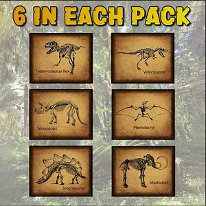 Dinosaur Prints - Wall Decor Art Prints - Dino Bones - Set of 6 - Bedroom, Playroom or Office