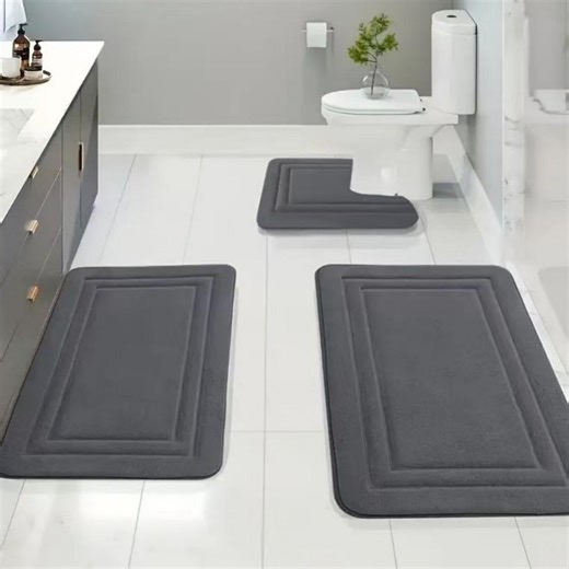 NTYNTY Super Absorbent Non-slip Bathroom Mat Set of 3,Super Soft and Comfortable Advanced Bath Blanket,Home Decoration Mat,Black.