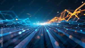 Abstract digital network background with blue orange glowing lines and particles. Technology motion backdrop for Data Day, Digital Day, AI Week, Tech Week
