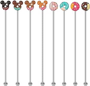 8 Pcs Stainless Steel Drink Stirrers Swizzle Sticks-Reusable Donut Shape Swizzle Sticks for Juice,Wine,Coffee,Milk Tea