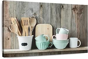 ElephantStock Shabby Chic Canvas - 1 Panel Kitchen Art Wall Decor - Kitchen Wall Decor - Kitchen Pictures Wall Art - 24" X 16"