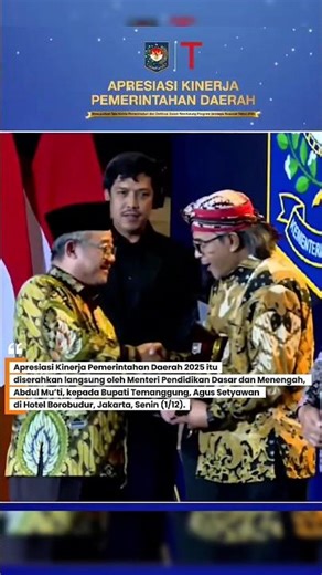 Temanggung Regency Receives Award for "Improving Access to Education with Low Fiscal Costs"