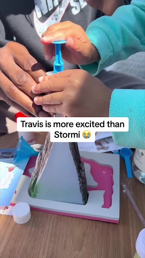 Travis Helps Stormi with Science Project: Volcano Eruption Fun