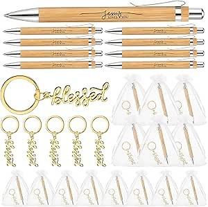 Sureio 25 Sets Christian Church Gifts Jesus Loves You Ballpoint Pens and Golden Religious Keychains Bulk Christian Keychains for Church Members Volunteers Sunday School Supplies