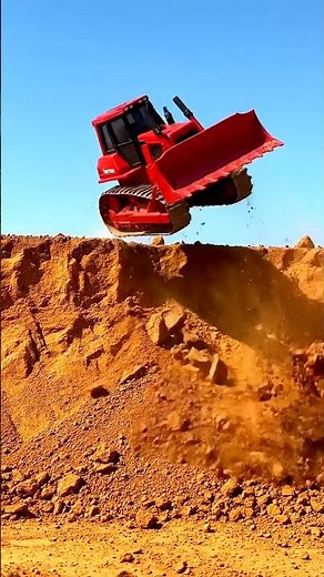 Extreme Bulldozer Jump! Red Heavy Equipment in Action! 💥
