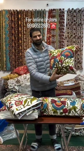 GM YATU |Factory outlet. KashmirArt-Souvenirs-Homedecor. on Instagram: "Beautiful crewel canvas curtains with matching cushion covers. For queries call us 9906512691"