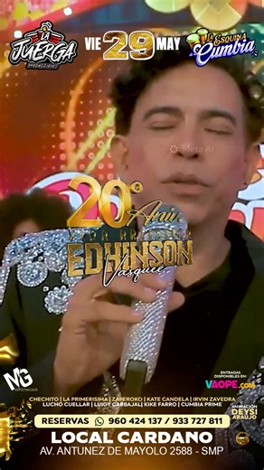 🔥 La fiesta cumbiambera del año 🔥 Este viernes 29 celebramos a lo grande los 20 años de Edhinson 🎤 📍 Cardano - La Esquina de la Cumbia #Edhinson #CumbiaPeruana #20Años #ernestopimentel #viral @ElShowdelaCholaCachucha @Ernesto Pimentel