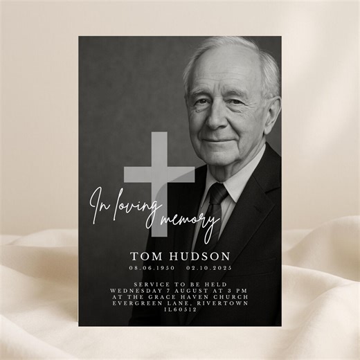 Editable Funeral Invitation | Celebration of Life Template | Minimalist Memorial Service Invite | Printable Invitation - Etsy