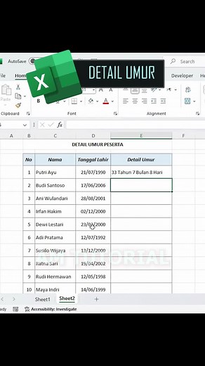 Rumus Simpel Hitung Umur Otomatis di Excel