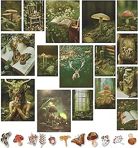 97 Decor Dark Goblincore Room Decor Aesthetic - Cottagecore Wall Decor, Fairycore Room Decor, Fairy Core Art Prints, Vintage Goblincore Mushroom Pictures Fairy Posters for Bedroom (8x10 UNFRAMED)