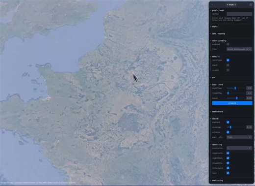 this is mind-blowing... google maps rendered like a video game.. control light, clouds, and locations with three.js