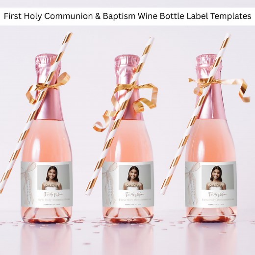 Personalized First Holy Communion Wine Bottle Labels, Baptism Label Template, Editable in Canva, Mini & Large Sizes - Etsy