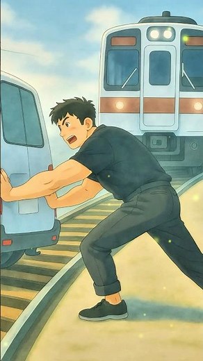 線路に立ち往生したバンを間一髪で救った勇敢な男性