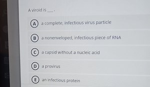 A viroid is __.A) a complete, infectious virus particleB) a n... | Filo
