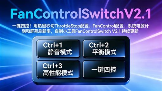 一键四控！用热键秒切ThrottleStop配置、FanControl配置、系统电源计划和屏幕刷新率，自制小工具FanControlSwitch V2.1 更新