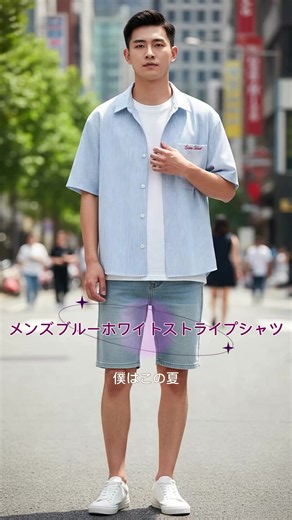 メンズ ブルーストライプの半袖ボタンダウンシャツ、カジュアルな夏トップス、日常使いやストリート風に最適、快適でおしゃれ #balenciaga #bluejeans #swimwear #vintagefashion #pradasummer #gymoutfit #pajamas #cardigan #mensfashiontips #loafers