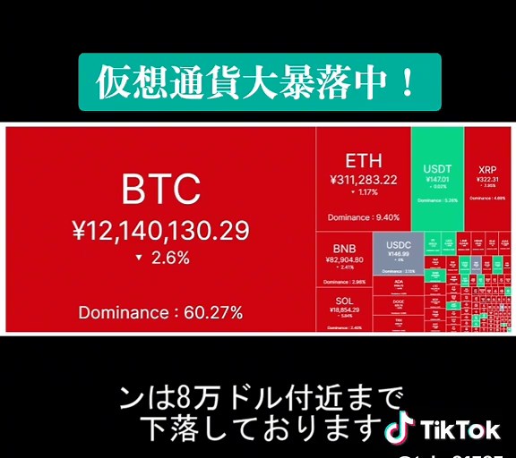 仮想通貨大暴落中です！ 生き残りましょう！ #暗号資産 #仮想通貨 #ビットコイン投資 #仮想通貨バブル #トランプ大統領 #ドナルドトランプ #仮想通貨大統領 #少額投資 #関税 #仮想通貨大暴落 #仮想通貨暴落 #暴落