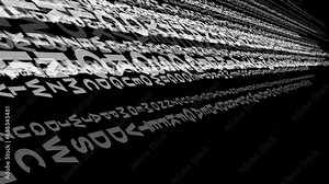 Abstract communication in motion flowing typography on changing background. Artistic disorder, dynamic composition of shifting letters