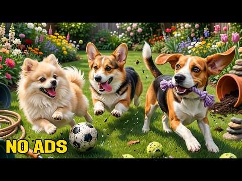 12 Hour Dog TV for Dogs Home Alone 🐶 Dogs Playing Together to Reduce Anxiety & Gentle Music