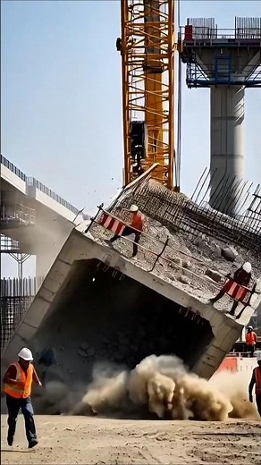 BRIDGE BEAM COLLAPSE! Giant I-Girder Drops Mid-Lift! 😱🚧 #fail #construction #engineering #shorts