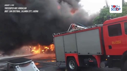 Isang sunog ang sumiklab sa isang imbakan ng gulong na malapit sa isang gasoline station sa Brgy. San Cristobal, Calamba City, Laguna, kaninang hapon ng Lunes, Jan. 5. Ayon kay YouScooper Noel Bundalian, bandang alas-4:45 ng hapon nang masaksihan niya ang kasagsagan ng sunog, kung saan halos buong bahagi ng establisimyento ay natupok na ng apoy. Agad namang rumesponde ang Calamba City Fire Station, kasama ang mga ambulansya at ang City Disaster Risk Reduction and Management Council. Ayon sa Cala