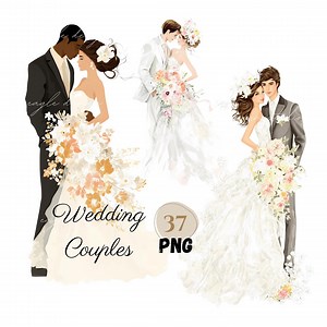 Elegant Wedding Couple Clipart PNG Bundle | Bride and Groom Illustrations | Romantic Wedding Graphics Watercolor | 37 PNG | Digital Download - Etsy