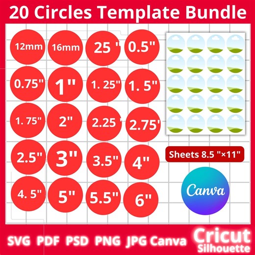 20 Circle Templates Bundle, Round Sticker PNG, Editable Canva Labels (digital Download) - Etsy