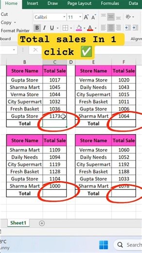 Alt+= Magic in Excel without formula total sales #excel #motivation #exceltips #exceltricks #shorts