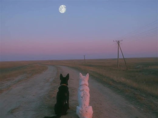 В тихом вечернем поле собаки замерли на широкой тропинке, устремив взгляды вверх, туда, где сияла полная луна. Её мягкий свет освещает их силуэты, создавая атмосферу волшебства и умиротворённости. Казалось, будто животные ощущают магическое притяжение небесного тела, вселяющее спокойствие и единение с природой. #dog #pacification #loneliness #nature #собаки
