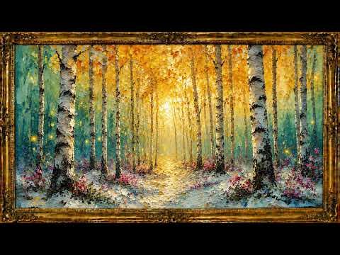 Ethereal Birch Forest | 4K Framed Art Screensaver | 2 Hours Silent Painting Display for Your TV