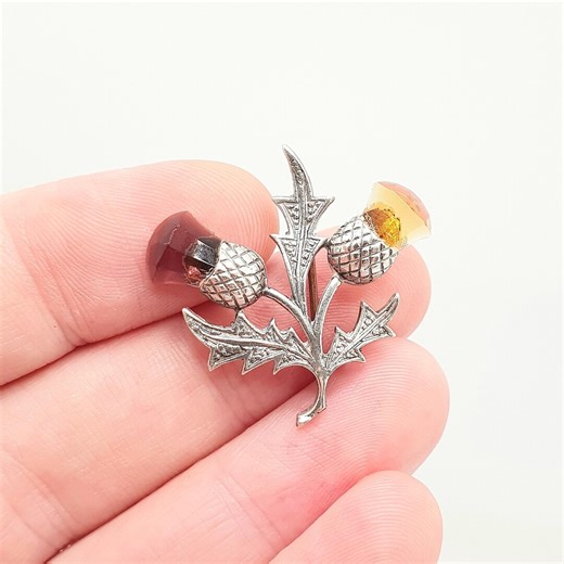 Old Vintage Sterling Silver Citrine Amethyst Thistle Paste Brooch Pin Scottish Flower 1955 Genuine Gemstone Celtic Gaelic Jewelry Jewellery - Etsy UK