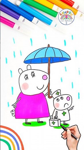Draw Suzy Sheep | Draw Peppa Suzy Sheep with Umbrella 🌈 🐽🍼#peppapig #forkids #shorts #umbrella