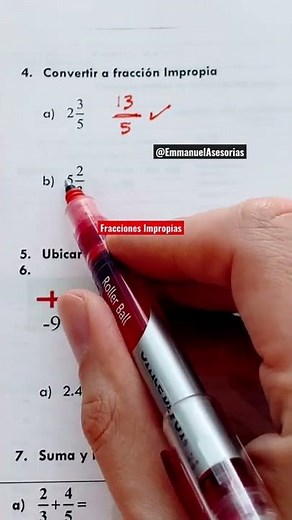 Convertir fracciones mixtas a propias e improias. Numerados y denominador #shorts #matematicas
