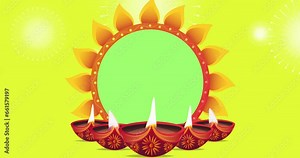 Happy Diwali motion animation background with diya lamp and fireworks.