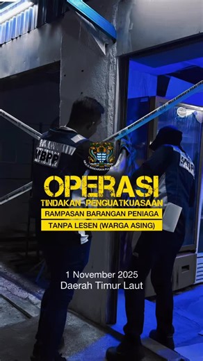 OPERASI TINDAKAN PENGUATKUASAAN RAMPASAN BARANGAN PENIAGA TANPA LESEN (WARGA ASING) 2 November 2025 Majlis Bandaraya Pulau Pinang malam tadi (1 November 2025) telah mengadakan Operasi Tindakan Penguatkuasaan Rampasan / Sitaan Barangan Perniagaan Tanpa Lesen (Warga Asing) di Daerah Timur Laut. Peniaga tersebut iaitu seorang lelaki warga asing pemegang kad UNHCR menjalankan perniagaan barangan runcit dan tidak mempunyai lesen sah yang dikeluarkan oleh Majlis Bandaraya Pulau Pinang. Tindakan Pengua