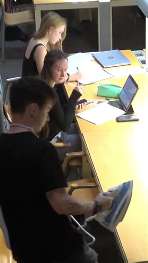 Ironing in the library prank 😂📚 #Ironing #Library #prank